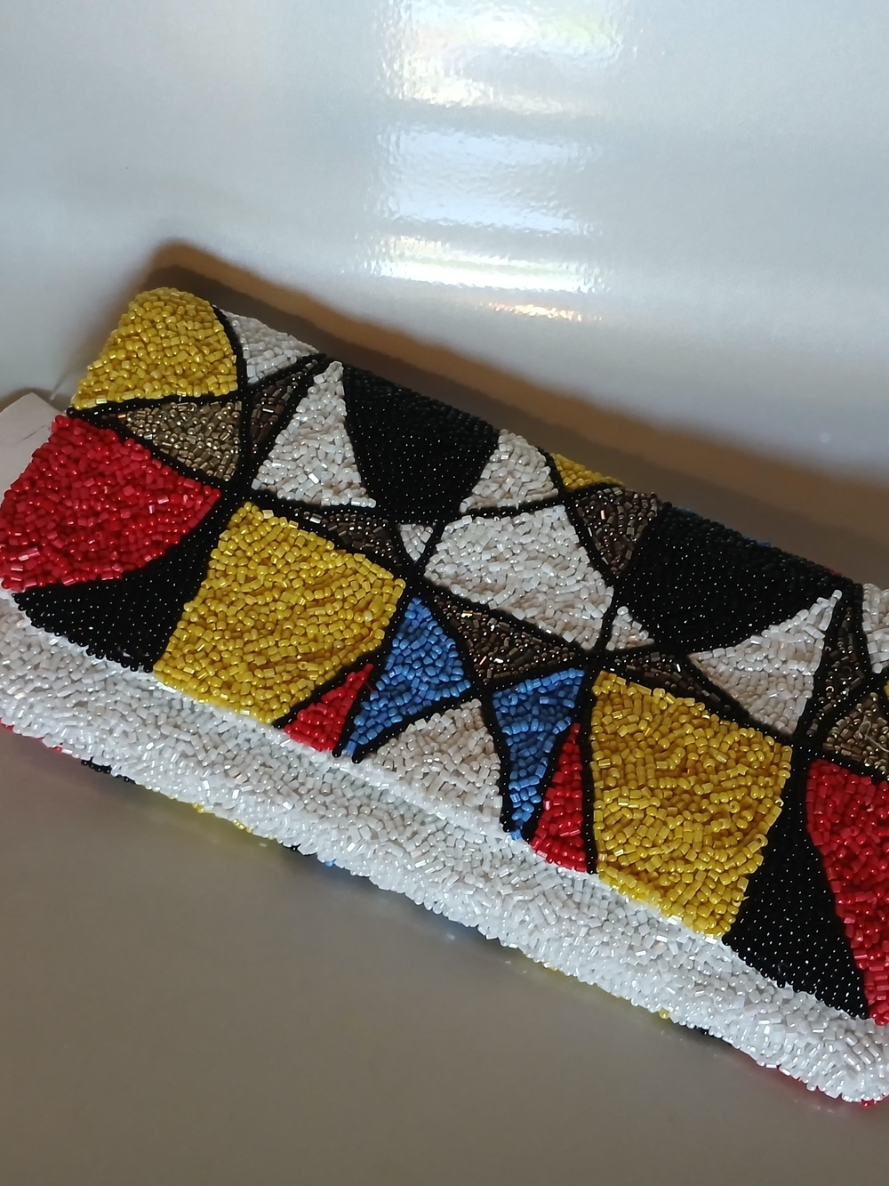 Hand-Beaded Multicolor Geometric Clutch - Women Bags